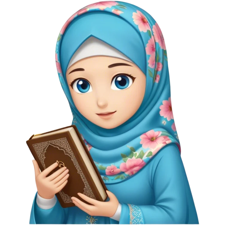 Turkish beautiful finish Konya girl blue eyes with hijab and floral dress have Quran  emoji