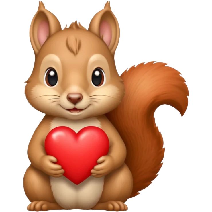slightly more realistic squirrel holding a red heart, emoji style emoji