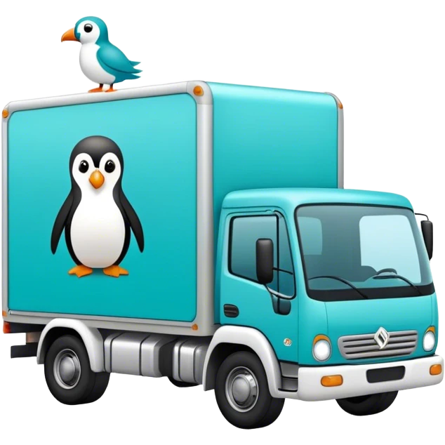 Camion déménagement turquoise avec motif pingouin  emoji