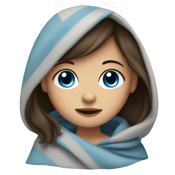 brunette girl, blue eyes with blanket emoji