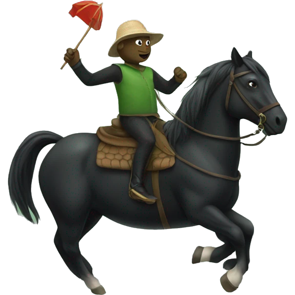 Turtle riding a black horse  emoji