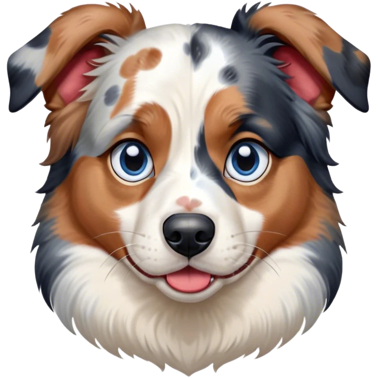 Cinematic Meme-Worthy Grumpy Calico Australian Shepherd Portrait Emoji, Head held high but eyes filled with dramatic disappointment, smooth white fur with spectacular patches of black, tan, and red calico merle, deeply furrowed brow forming an unmistakable scowl, floppy ears slightly angled back in disapproval, piercing blue eyes glaring with pure exasperation, Simplified yet hilariously over-exaggerated features, highly detailed, glowing with an aura of supreme annoyance, high shine, exhausted yet judgmental, stylized with an almost regal pettiness, bright but brooding, soft glowing outline, capturing the essence of a pup that has seen it all and is thoroughly unimpressed, so meme-worthy it feels like it could instantly become the next viral sensation of grumpiness! emoji