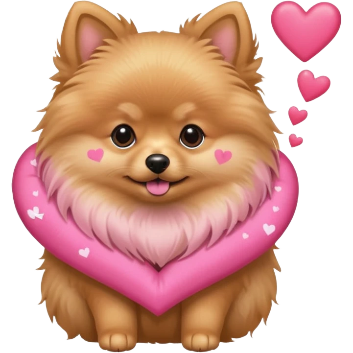 A Tan Pomeranian holding a pink star with hearts emoji
