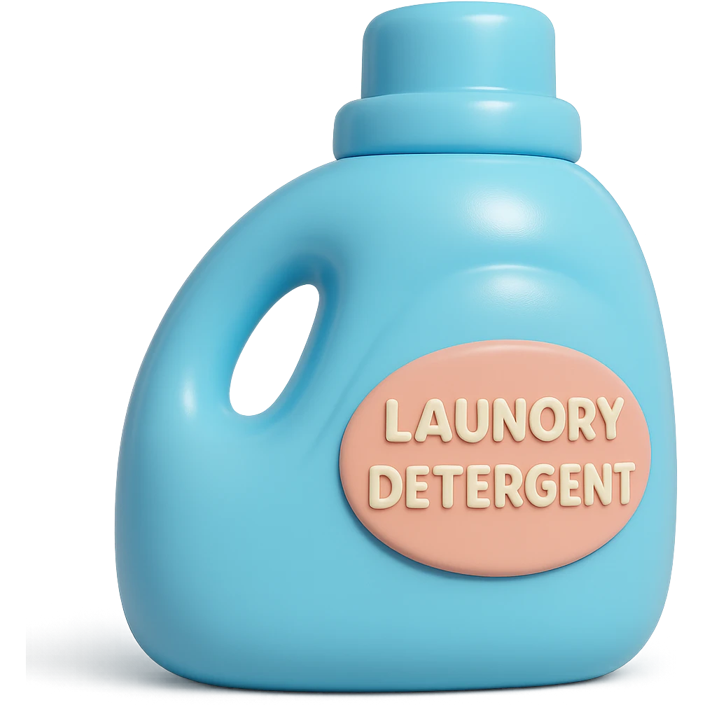 Show a close-up of the vinyl figure style detergent bottle, emphasizing the glossy vinyl texture and playful details emoji