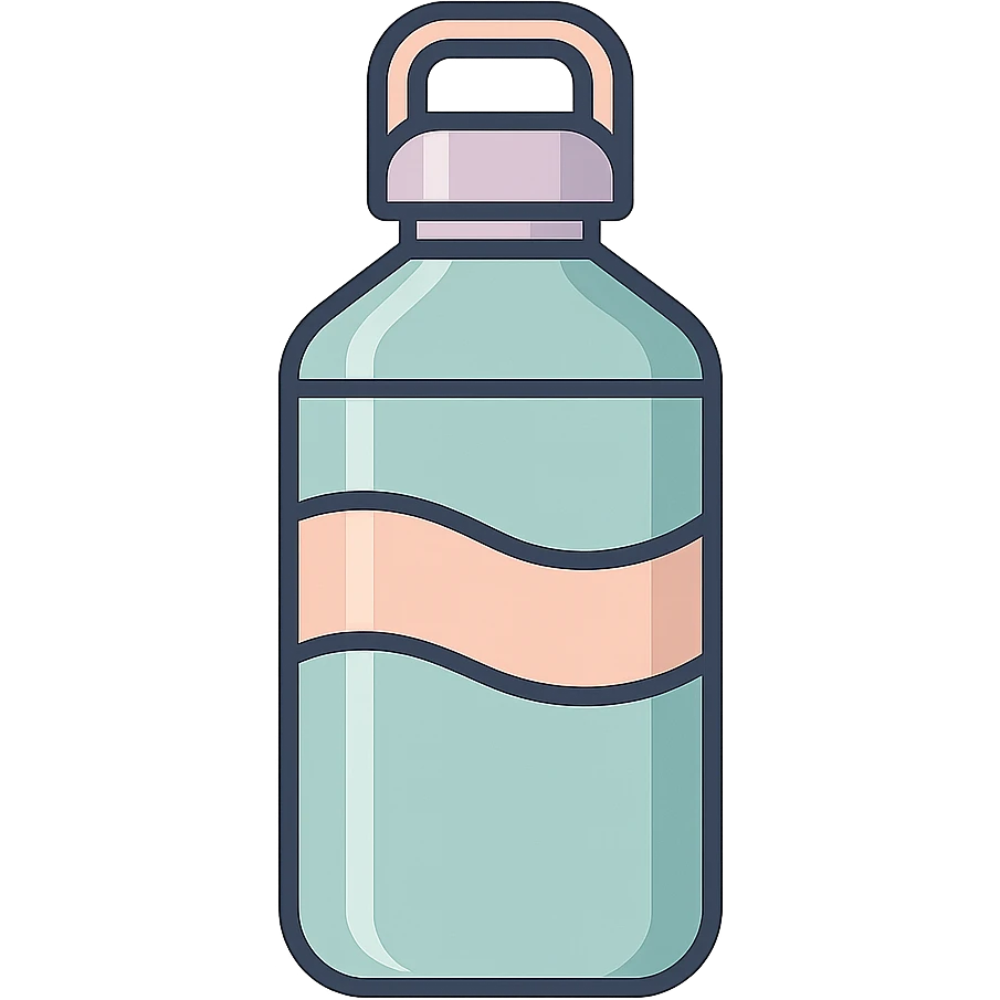 water bottle, icon-color-outlined style, Chinese Eastern style, thin clean contours, soft rounded shapes, pastel palette #98B5BC, #B5B3C1, #C9A3C9, #E4C0CA, #F7DCD1, #F7C0AA, detailed shadows and highlights, soft lighting, transparent background, no decoration emoji