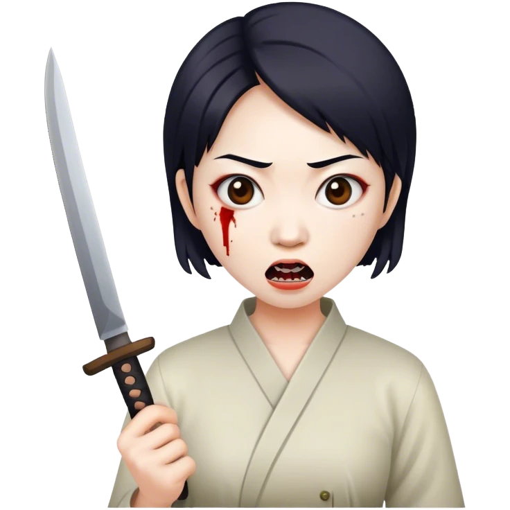 crazy asian scary women knife emoji