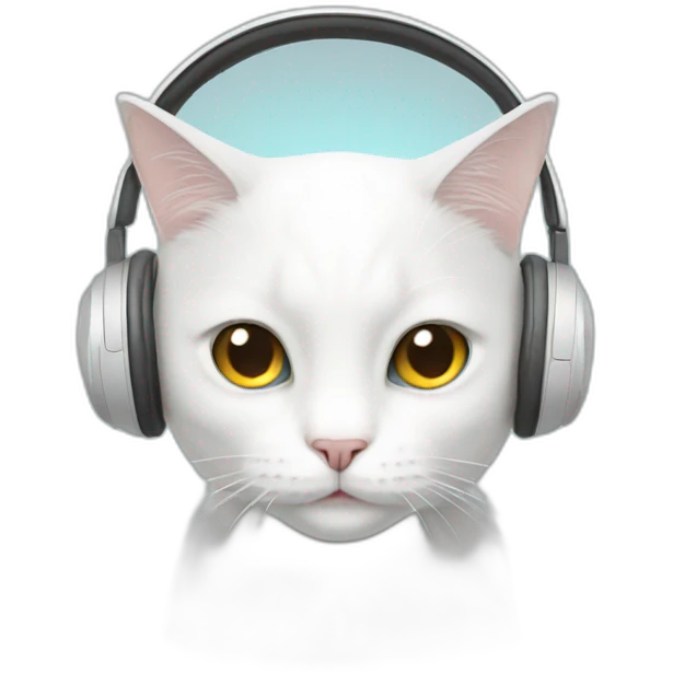 White cat with headphones emoji