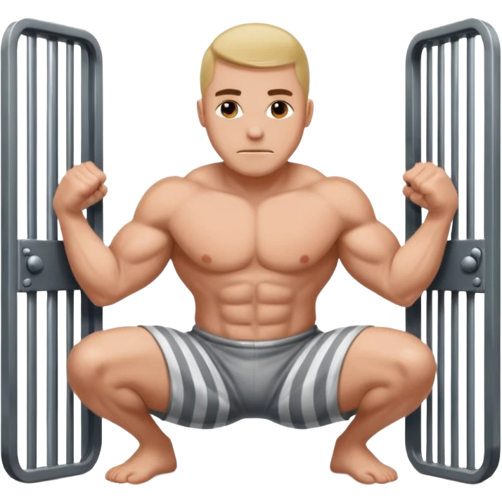 Prisoner doing pushups in front of jail cell emoji