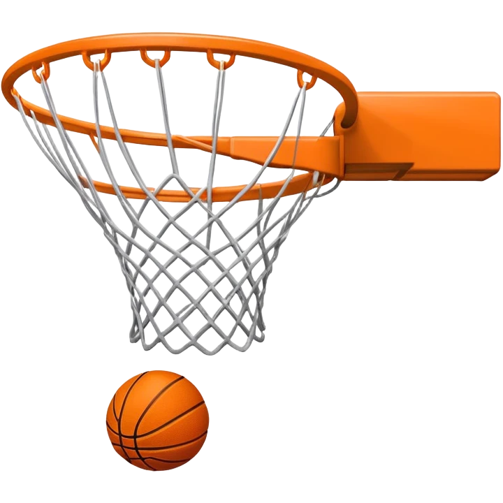 A close-up of a basketball shild and hoop with the ball swishing through the net, captured mid-air. The background emphasizes the tension and excitement of the moment, with the rim and net in sharp focus, showcasing the precision and skill of the sport. emoji