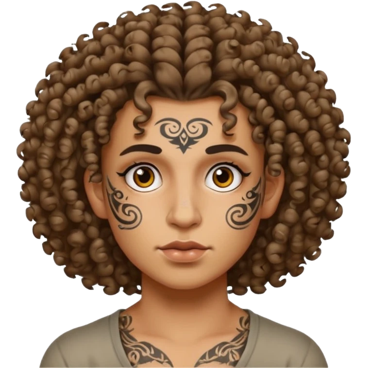 curly haired and heavy face tattoed person with a unique face and style emoji