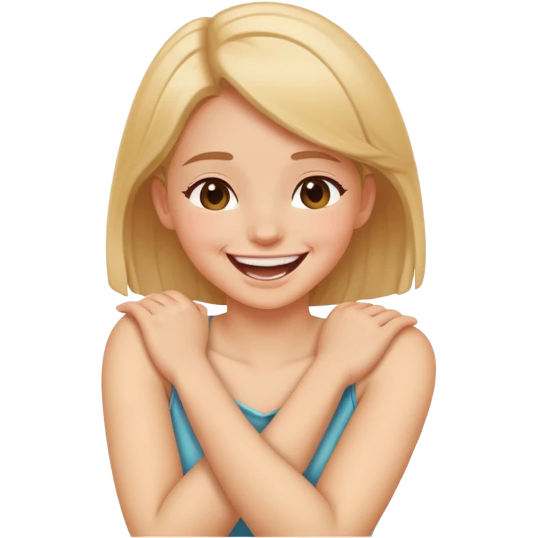 a girl putting arm around her neck and laughing  emoji