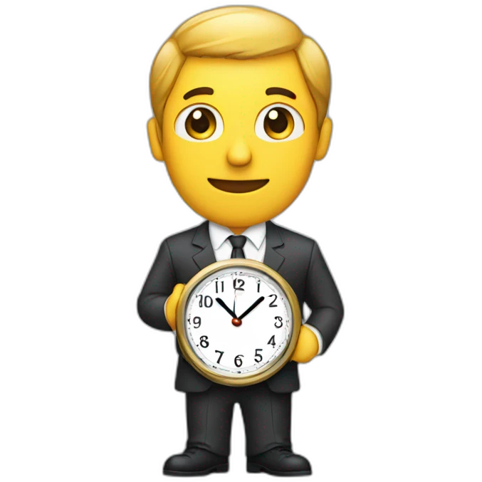 a man in a suit holding a clock emoji