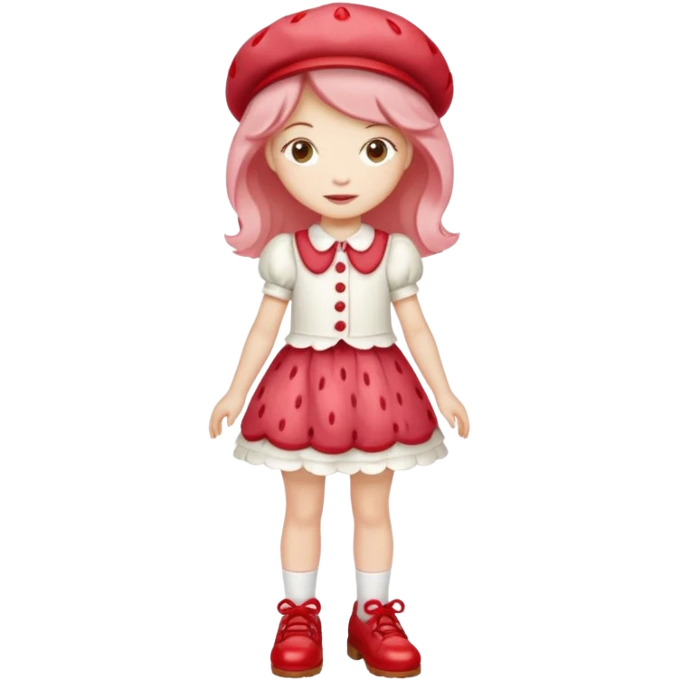 pretty and cute realistic strawberry shortcake full body with red shoes standing emoji