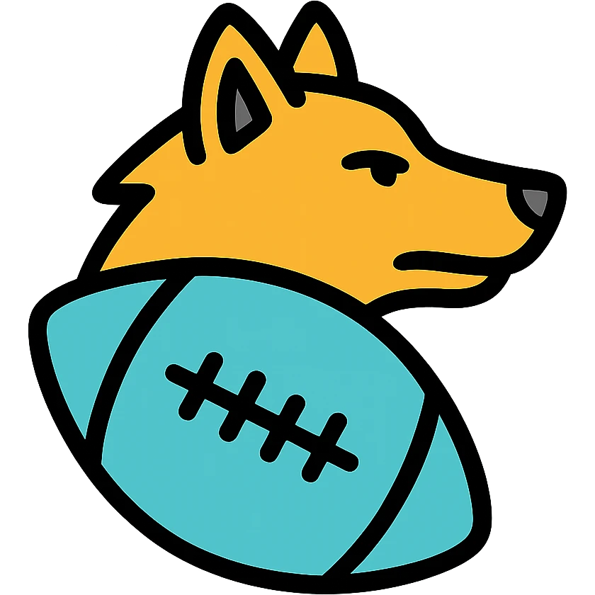 color outline icon of an NFL football shaped like a wolf head emoji