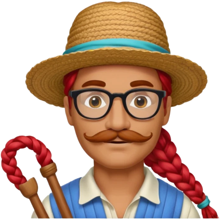 venice gondolier with long red braided hair, iconic hat, normal glassess and mustache emoji