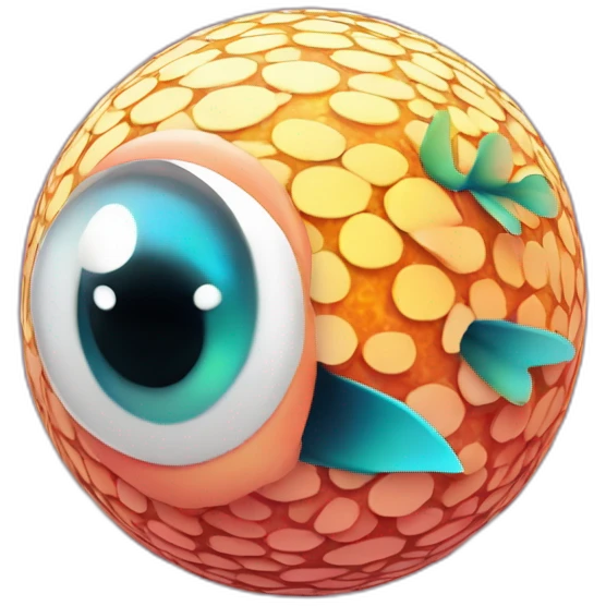 3d sphere with a cartoon hypnotic vine Tropical Fish skin texture with feminine eyes emoji