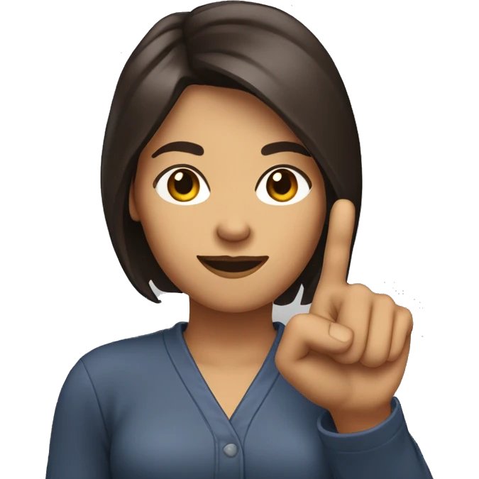 The woman dark brown hair is pointing up with their hand with index finger raised. emoji
