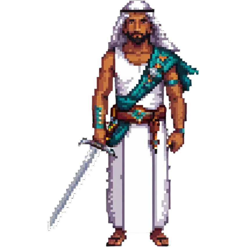 ancient Arab man with a sword on his shoulder emoji