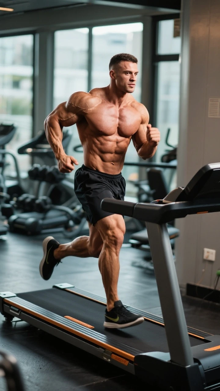 bodybuilder che corre sul tapisroulant emoji