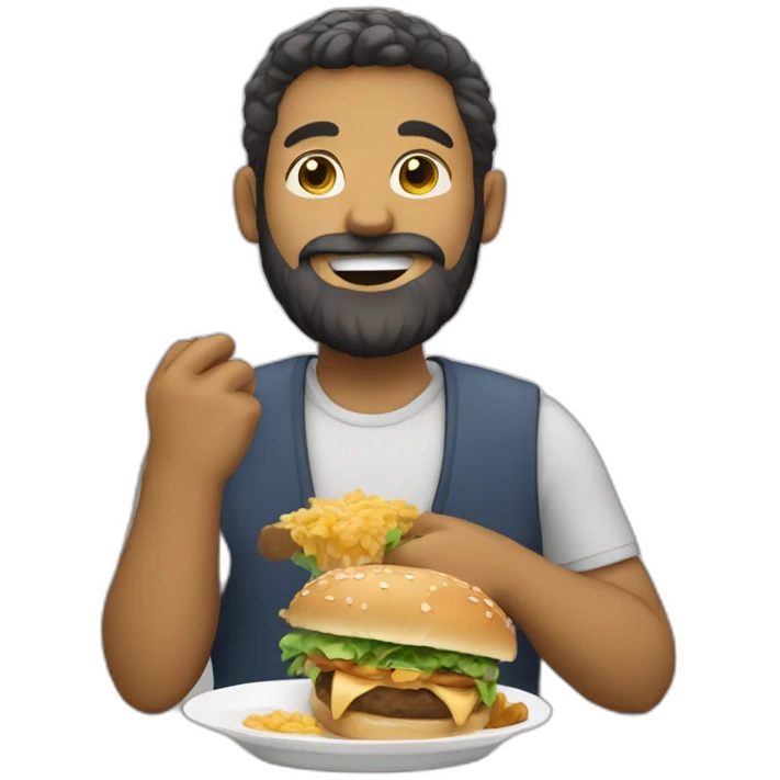 man with beard eat lunch emoji