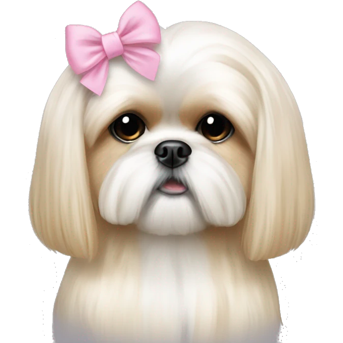 golden cream shih tzu white girl cute long hair pink bow emoji