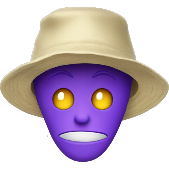 purple pointy chin alien head wearing bucket hat emoji