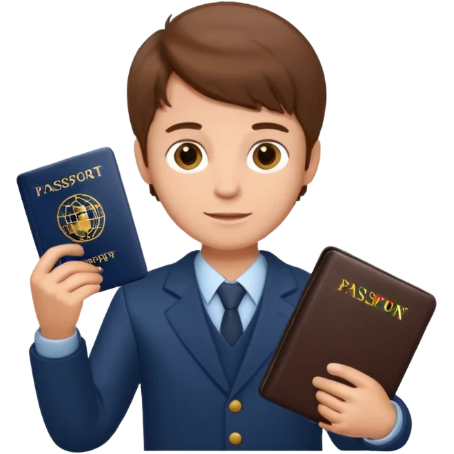 Brown hair boy with passport emoji