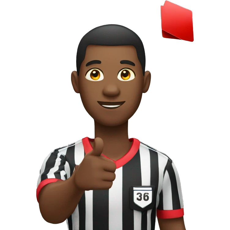 black male referee holding red card emoji