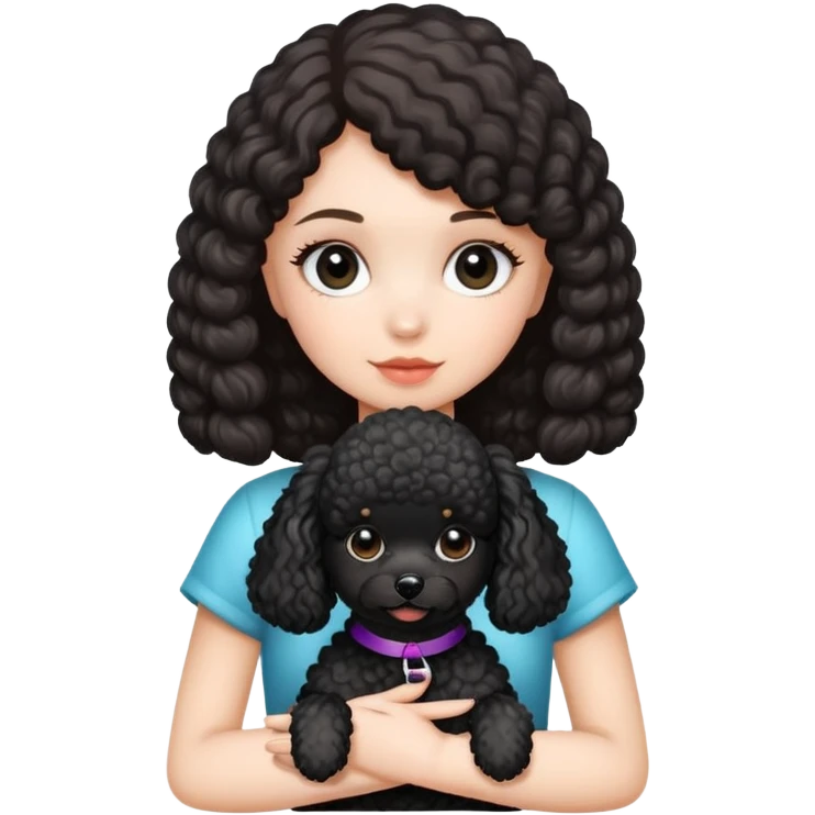 Beautiful girl holding a black toy poodle emoji