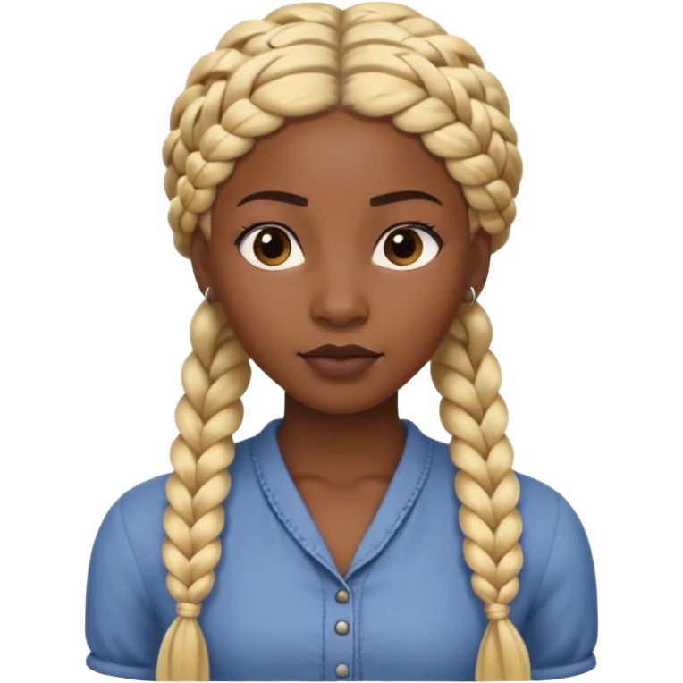 Portrait of a black-skinned woman with long blond braided hair, styled in thick braids, smooth skin, confident expression, front-facing, soft lighting, clean background emoji