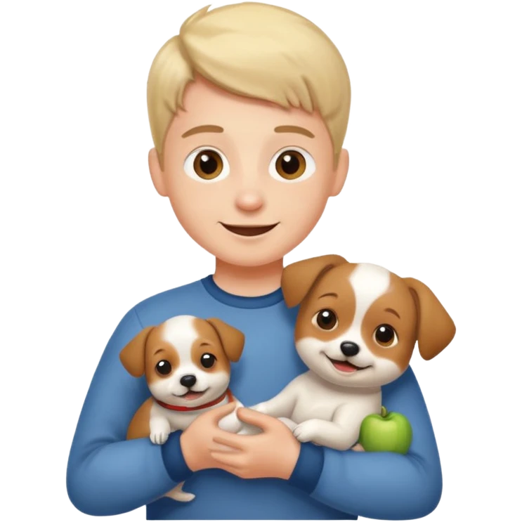 happy boy holding dog indoors emoji