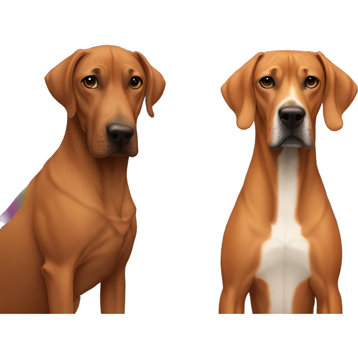 white male with long rainbow colored hair standing alongside a brown rhodesian ridgeback emoji