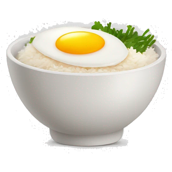 a bowl of rice with two eggs and chicken thigh front view emoji