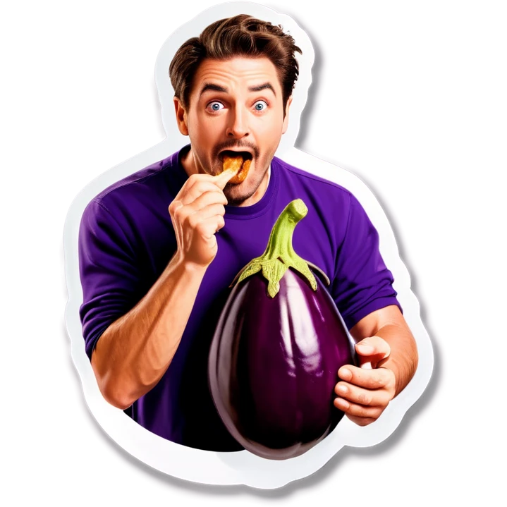 man eating a eggplant emoji