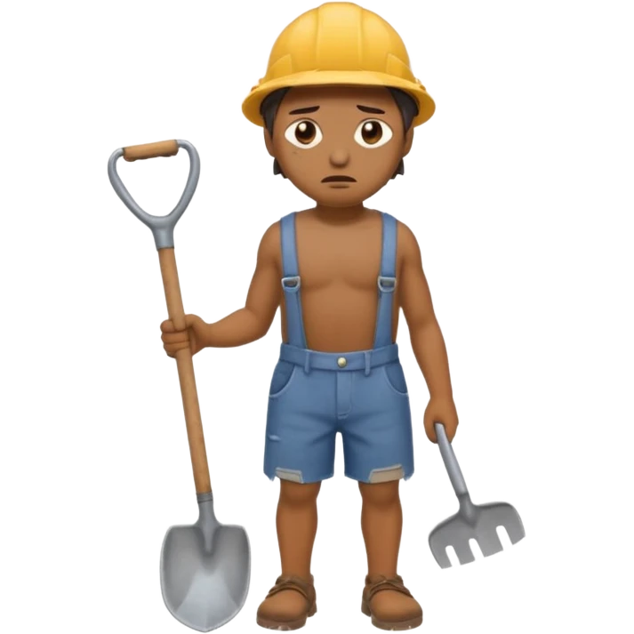  Emoji portrait of a mine slave. He has a somber expression and wears torn clothes, holding a shovel. emoji