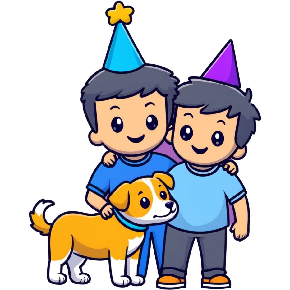 boy and his dog celebrating at party emoji