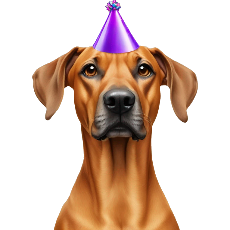 Rhodesian  ridgeback with a party hat emoji