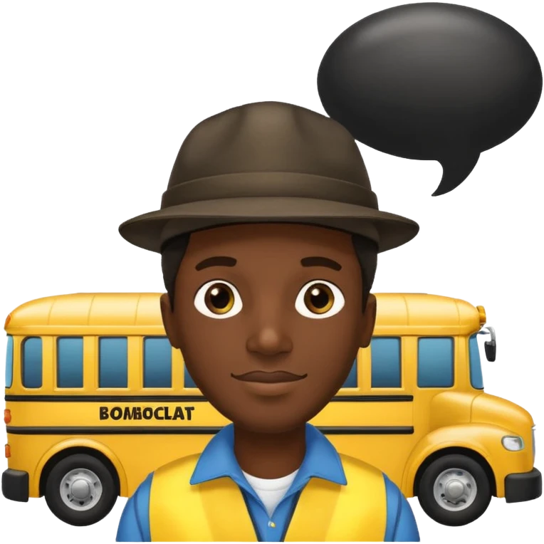 a school bus with a jamaican man saying bomboclat ("BOMBOCLAT' in speech bubble in front of the man) emoji