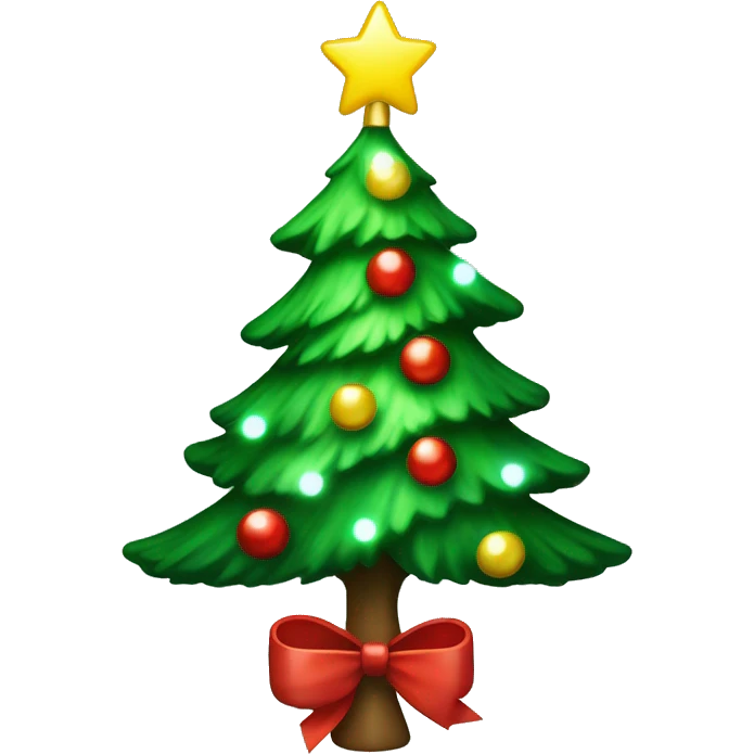 A green Christmas tree with white lights and a red bow on the top of the tree emoji