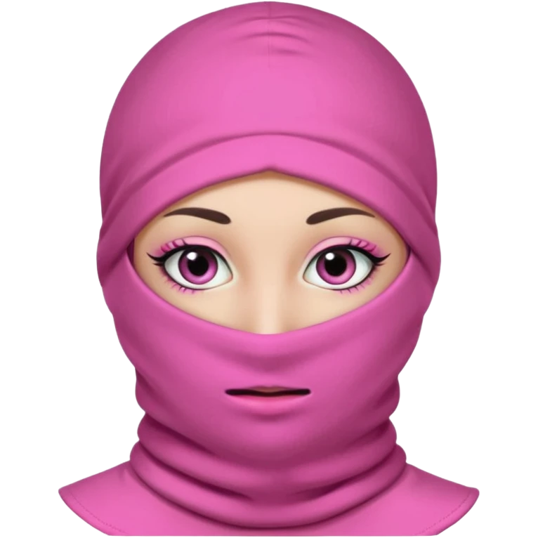 baggy stylish 3 hole balaclava pink in colour with girly eyes showing through the eye holes of the balaclava with beautiful eyelashes on  emoji