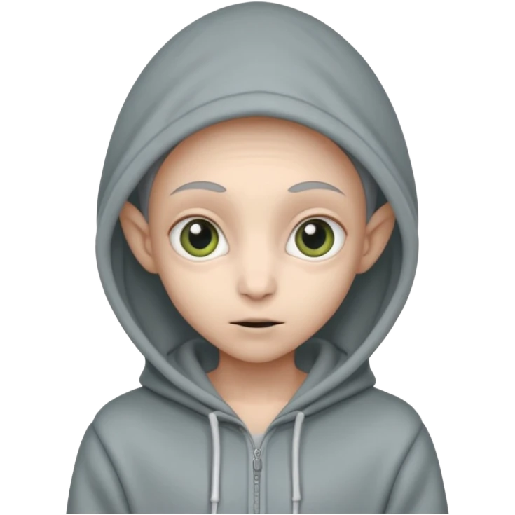 Aliens gray, hoodie, cute big eyes, thin ears, half body emoji