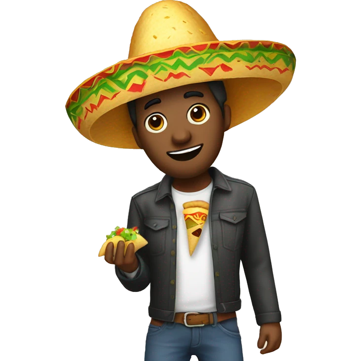 man wearing a sombrero while eating a taco emoji