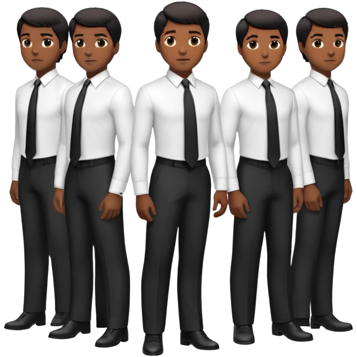 A full-body digital illustration of a Black man wearing a well-fitted dark suit, white dress shirt, and a black tie. He has short, neatly groomed hair and a confident yet approachable expression. Multiple versions of this man are standing side by side in a row, each in a different pose. emoji