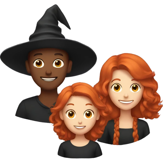 Family of redheads with a witch hat emoji