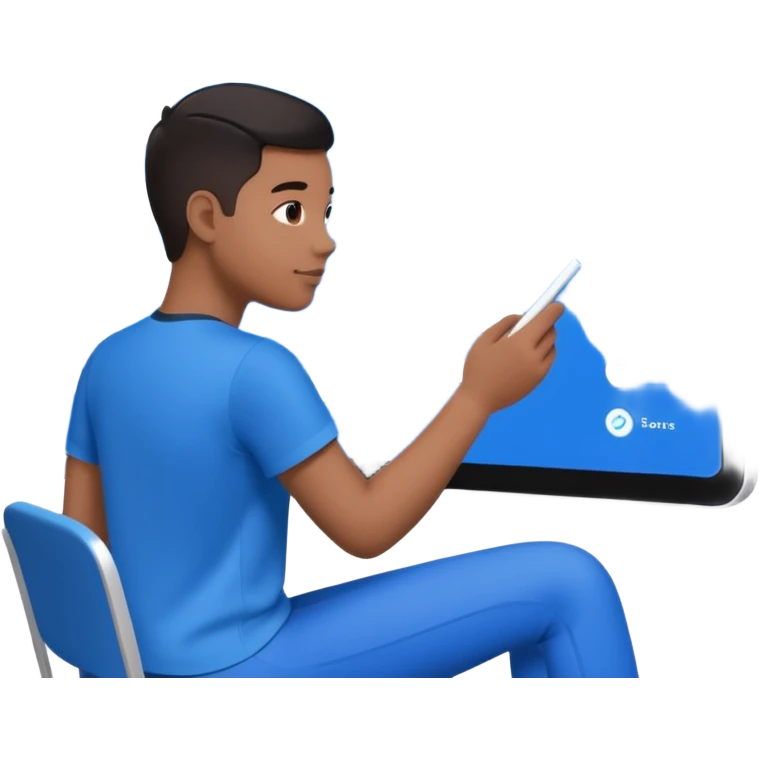 Create an image of an AI coach helping people set goals based on their hobbies. Show a person chatting with the AI, where the screen displays a list of steps and goals. Add elements of progress and personalization. Use a color palette that is associated with technology and innovation. emoji