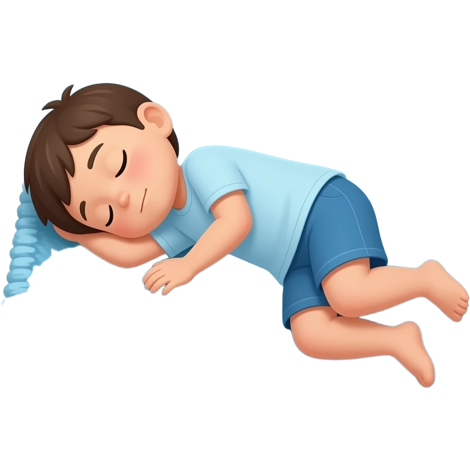 enfant couché sur tapis rectangle bleu au sol ,sieste emoji