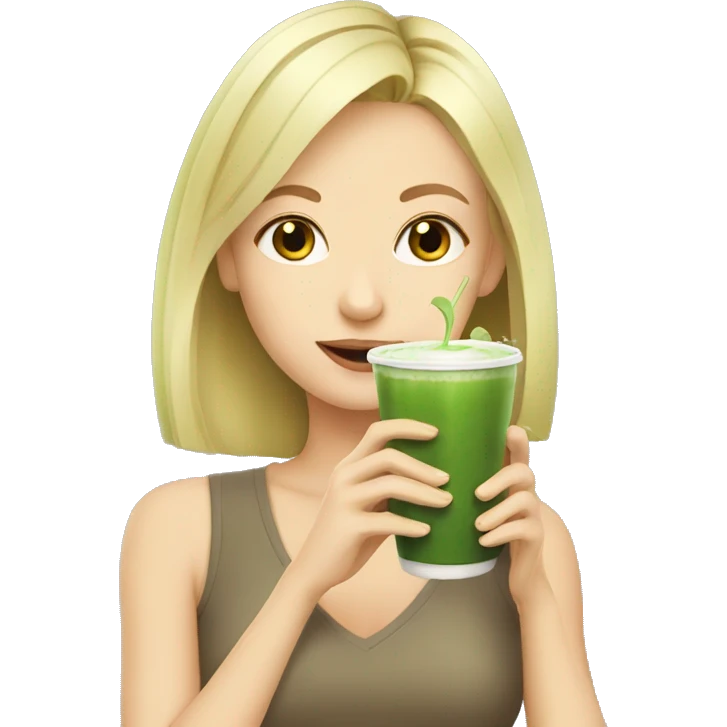 blonde girl drinking matcha emoji