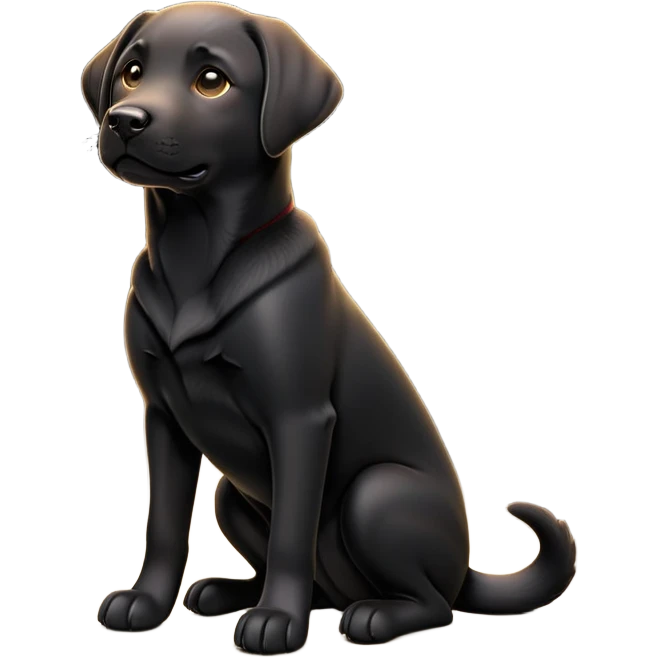 cinematic-[Labrador retriever]-realistic-full-body-sitting-emoji,-tail-resting-loosely-beside-its-paws,-head-tilted-dramatically, -sleek-[black]-fur,-simplified-yet-realistic-focused-features,-highly-detailed,-glowing-with-an-almost-sarcastic-glow emoji