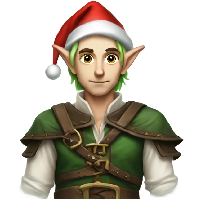 rogue male elf fantasy wearing santa hat emoji