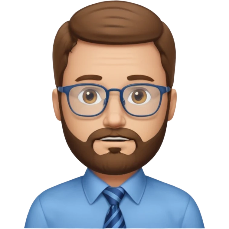 white-man-businessman-with-beard, brown hair, glasses, blue shirt, tie emoji